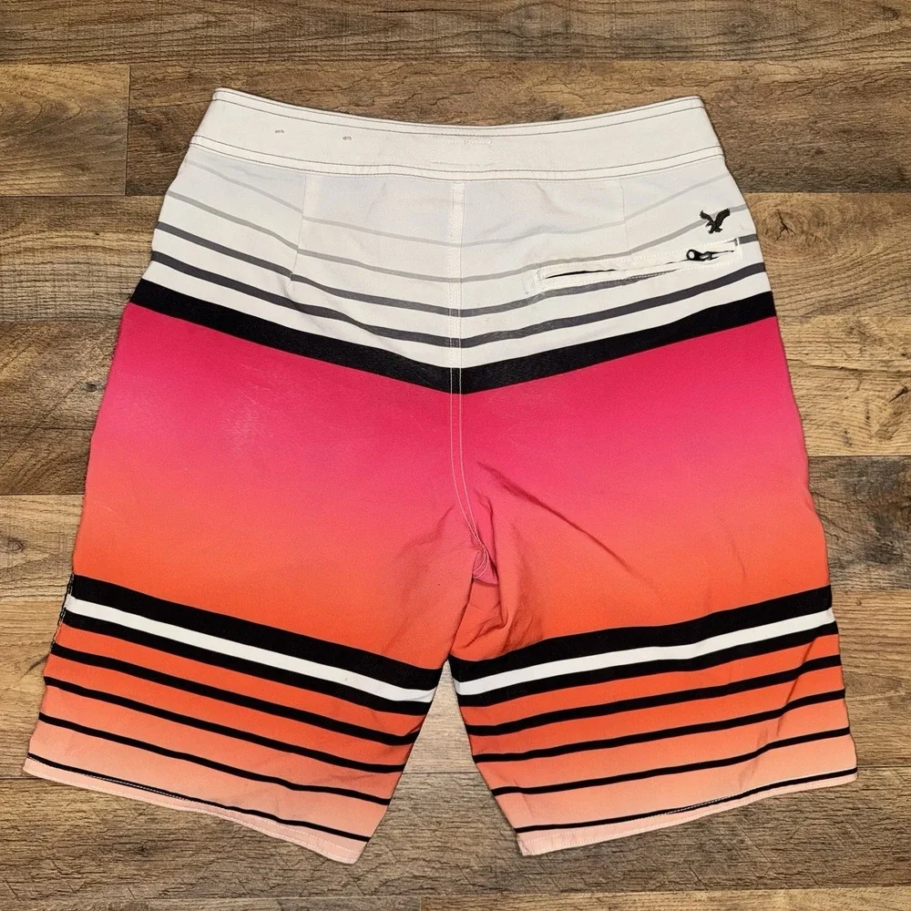 American Eagle‎ Board Shorts Flat Front Striped Sunset Ocean Beach (No Size Tag)